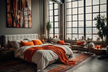Fototapeta na wymiar Bedroom interior inspired by Bohemian design