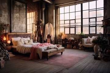 Naklejka na ściany i meble Bedroom interior inspired by Bohemian design