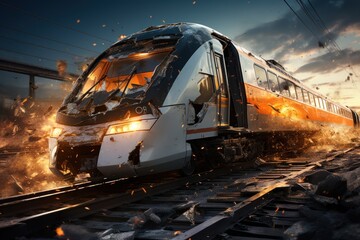Accident of a high-speed train collided at the railroad