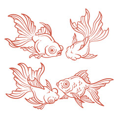 Set of hand drawn goldfish vector illustration. Goldfish line art collection