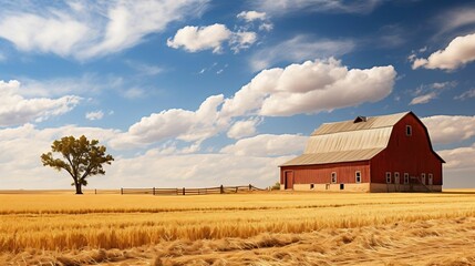 Barn or grain storage building in view