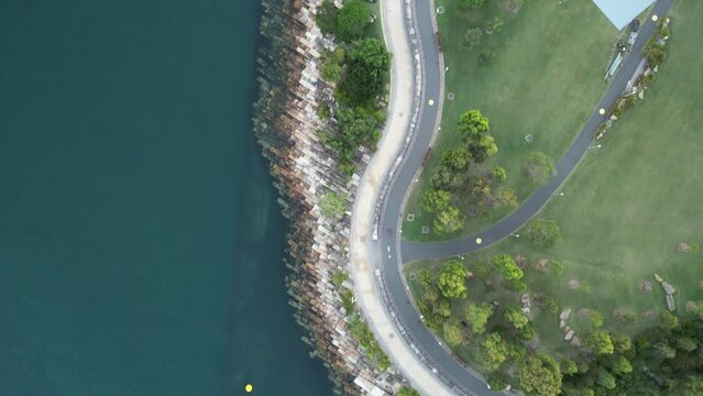 Birdseye shot of Barangaroo Reserve, heading towards Walsh Bay - Sydney NSW Australia