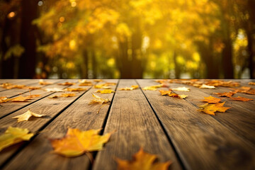 Naklejka na ściany i meble Display wood on autumn background generative ai