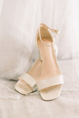 Obraz premium Elegant wedding shoes on a chair. 