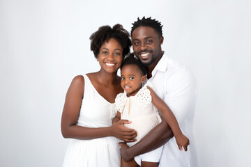 Beautiful African American family on a white background.
