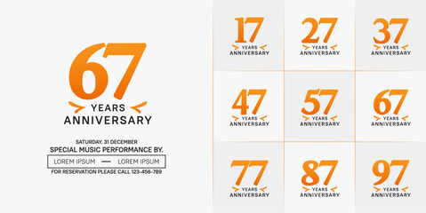 set of anniversary logo with orange number on white background can be use for celebration