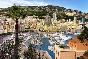 Obraz premium Aerial view of harbour Monaco, Monte Carlo. French riviera panorama.