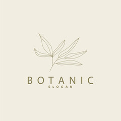 Leaf Line Logo, Beautiful Hand Drawn Design, Botanical Minimalist Vector, Simple Organic Plant Feminine Logo