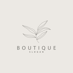Leaf Line Logo, Beautiful Hand Drawn Design, Botanical Minimalist Vector, Simple Organic Plant Feminine Logo