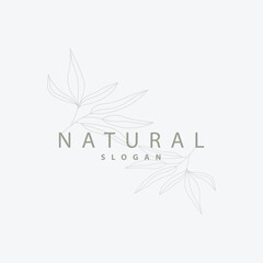 Leaf Line Logo, Beautiful Hand Drawn Design, Botanical Minimalist Vector, Simple Organic Plant Feminine Logo
