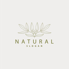 Leaf Line Logo, Beautiful Hand Drawn Design, Botanical Minimalist Vector, Simple Organic Plant Feminine Logo