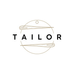 Tailor Logo, Needle and Thread Vector, Retro Vintage Simple Minimalist Old Inspiration Design