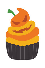 Halloween Cupcakes Illustration. Spooky decorated muffins, themed small cakes for 31 October and scary dessert food cartoon vector illustration set of halloween cake muffin spooky