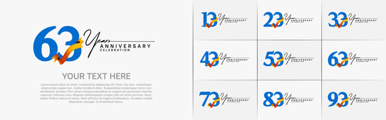 set of anniversary logo with blue number and orange ribbon can be use for celebration