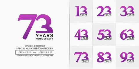 set of anniversary logo with purple and black number on white background can be use for celebration