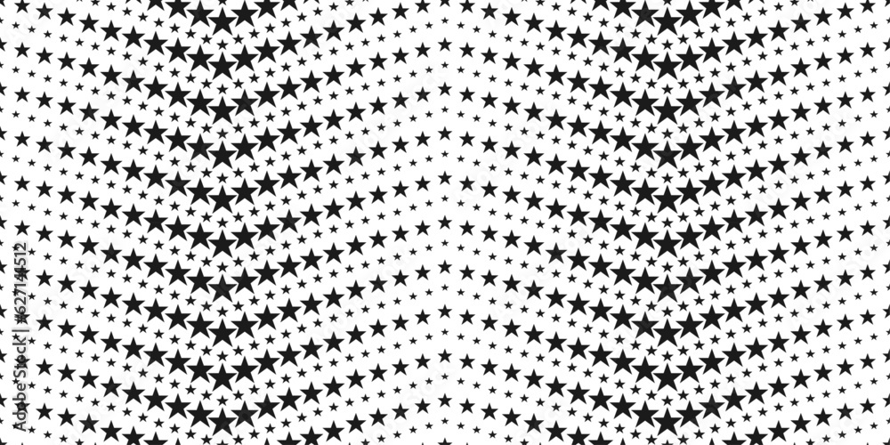 Aufkleber Black stars. Vector. A pattern of stars that grow towards the middle of the canvas. Design for textile, fabric, clothing, curtain, rug, batik, ornament, background, wrapping.