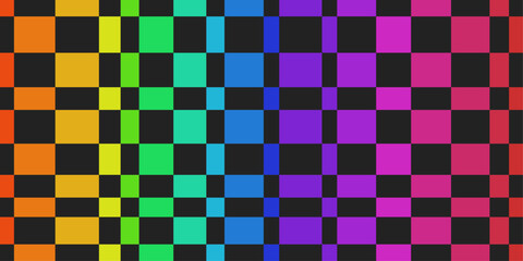 Rainbow pattern with black checkers. Design for textile, fabric, clothing, curtain, rug, batik, ornament, background, wrapping.