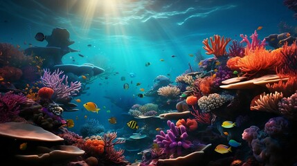 Fototapeta na wymiar Colorful coral sea with tropical fish swimming