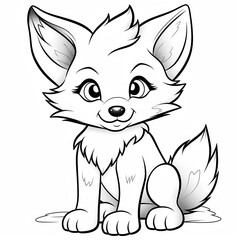 Cute fox in the grass coloring page for kids. Animal coloring page created with Generative AI technology