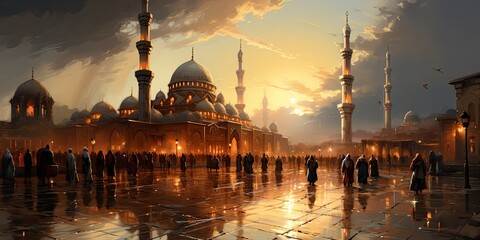Fototapeta premium a muslim mosque, oil painting, generative AI