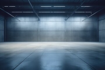 Concrete shed and empty metal structure, empty warehouse, Generative AI
