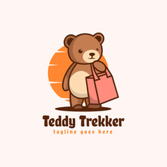 Vector Logo Illustration Teddy Trekker Mascot Cartoon Style.