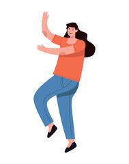 jumping and smiling young woman