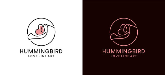 Modern simple hummingbird love logo vector line art illustration