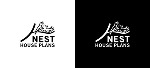 Modern abstract bird nest logo design, bird house logo vector illustration