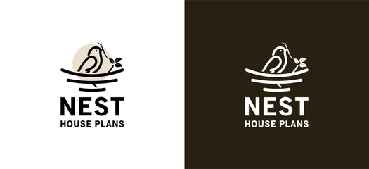 Modern simple bird's nest logo design, bird house logo vector illustration