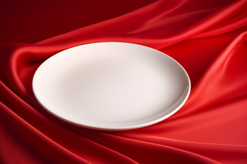 white plate on red drape
