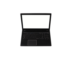 Laptop with white screen isolated. top view, copy space text. png file.