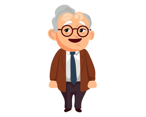 Happy elegant elderly man with glasses, cartoon vector illustration
