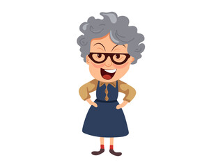 Happy elegant senior woman with glasses, cartoon vector illustration