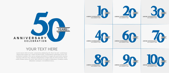 set of anniversary logo with blue number and silver ribbon can be use for celebration