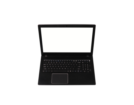 Laptop with white screen isolated. top view, copy space text. png file.