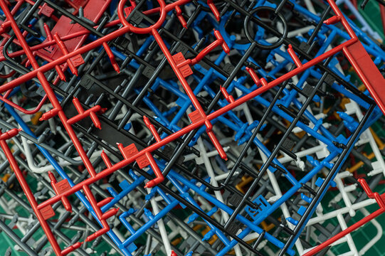 Full frame shot of finished plastic model runner after assembling a plastic model toy.