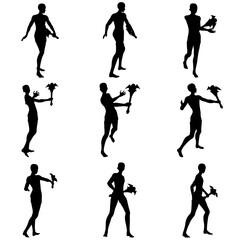 Bundle pose of man using magic wand silhouette art style