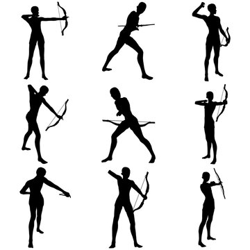 Bundle pose of man using arrows silhouette art style