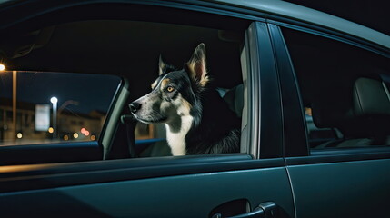 dog looks out of car window