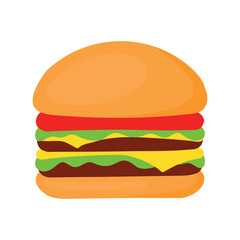 Double Beef Burger Fast Food Hand Drawing Doodle Vector Illustration