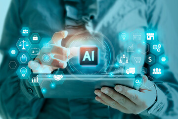 Business executive uses artificial intelligence to manage marketing with artificial intelligence....