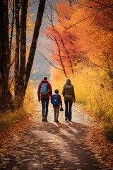 Obraz premium family walking in autumn forest