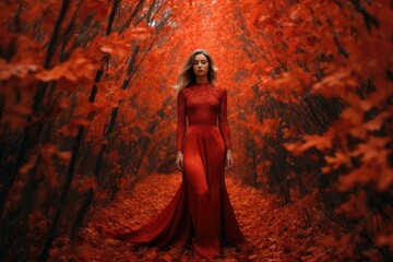 young woman in park autumn day
