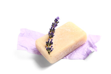 Lavender soap bar isolated on white background