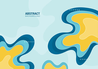 Abstract fluid blue and yellow organic shapes hand-drawn on light blue background. Flat design and decorate with white lines for the banner template.
