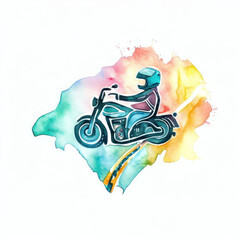 watercolor logo biker travel isolate on white background.generative AI