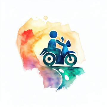 watercolor logo biker travel isolate on white background.generative AI