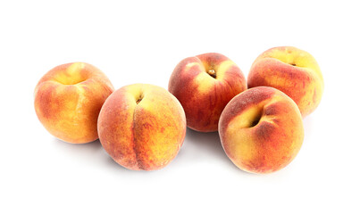 Fototapeta na wymiar Sweet peaches on white background