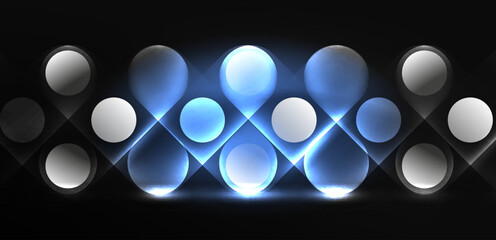 Abstract glowing neon light techno circles background